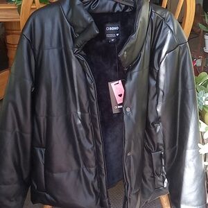 CiSono Black 🖤 Faux Leather 2X Outerwear Thick Winter Puffy Coat